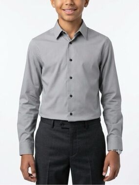 Calvin Klein Boys Slim Fit Gray Dress Shirt Youth Size 14 Stretch